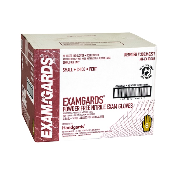 Examgards Disposable Gloves, Nitrile, Powder-Free, S, 1000 PK, Blue 304340271 - main